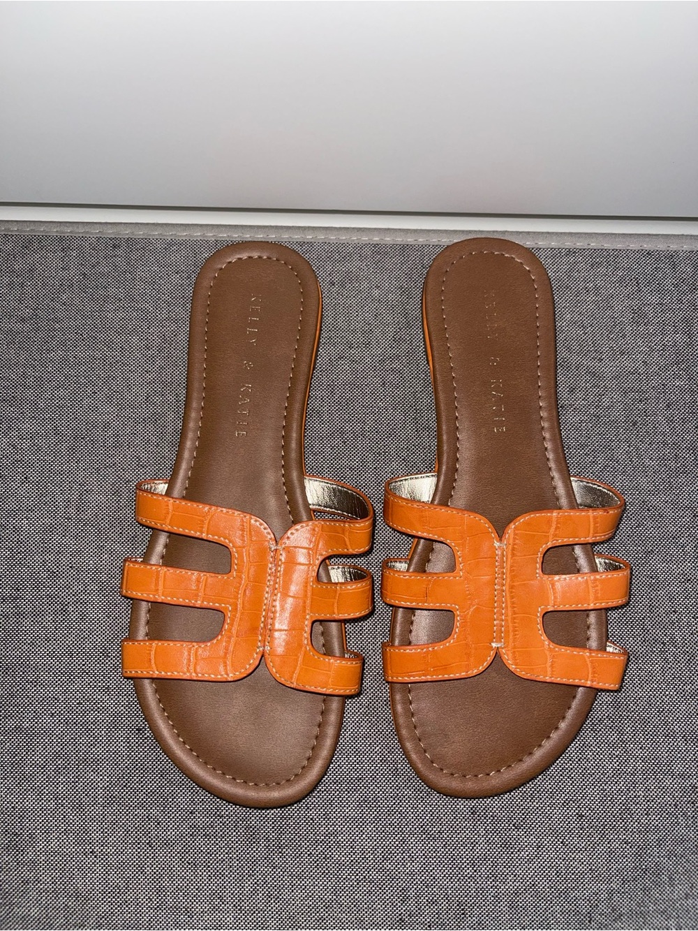 Kelly & Katie Orange Leather Slide Sandals for Women, 6M